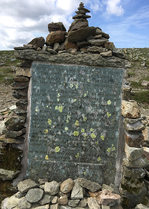 Charlie Gough's memorial at the summit of Helvellyn. No one knows if in reality he ever made it to the top.