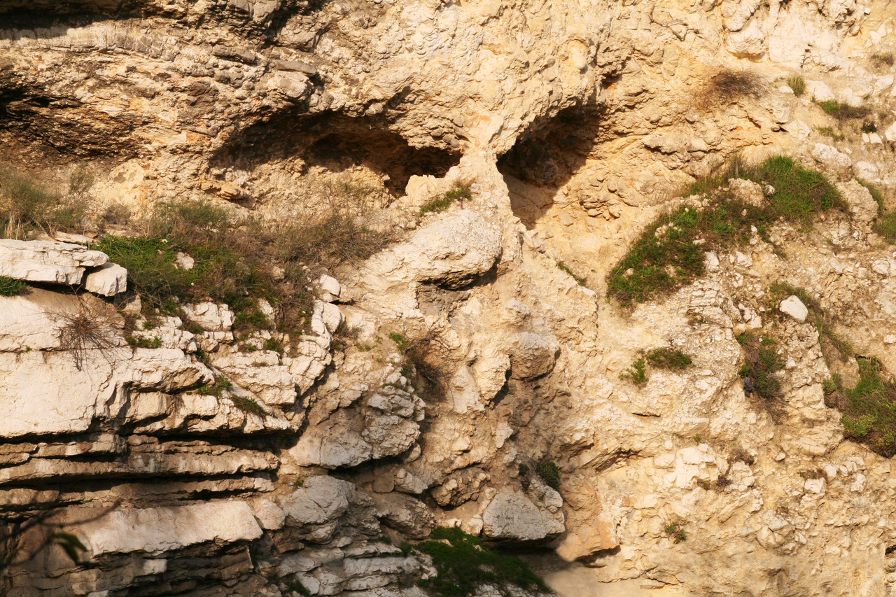 Golgotha and its skull. See the two eye sockets and the nose