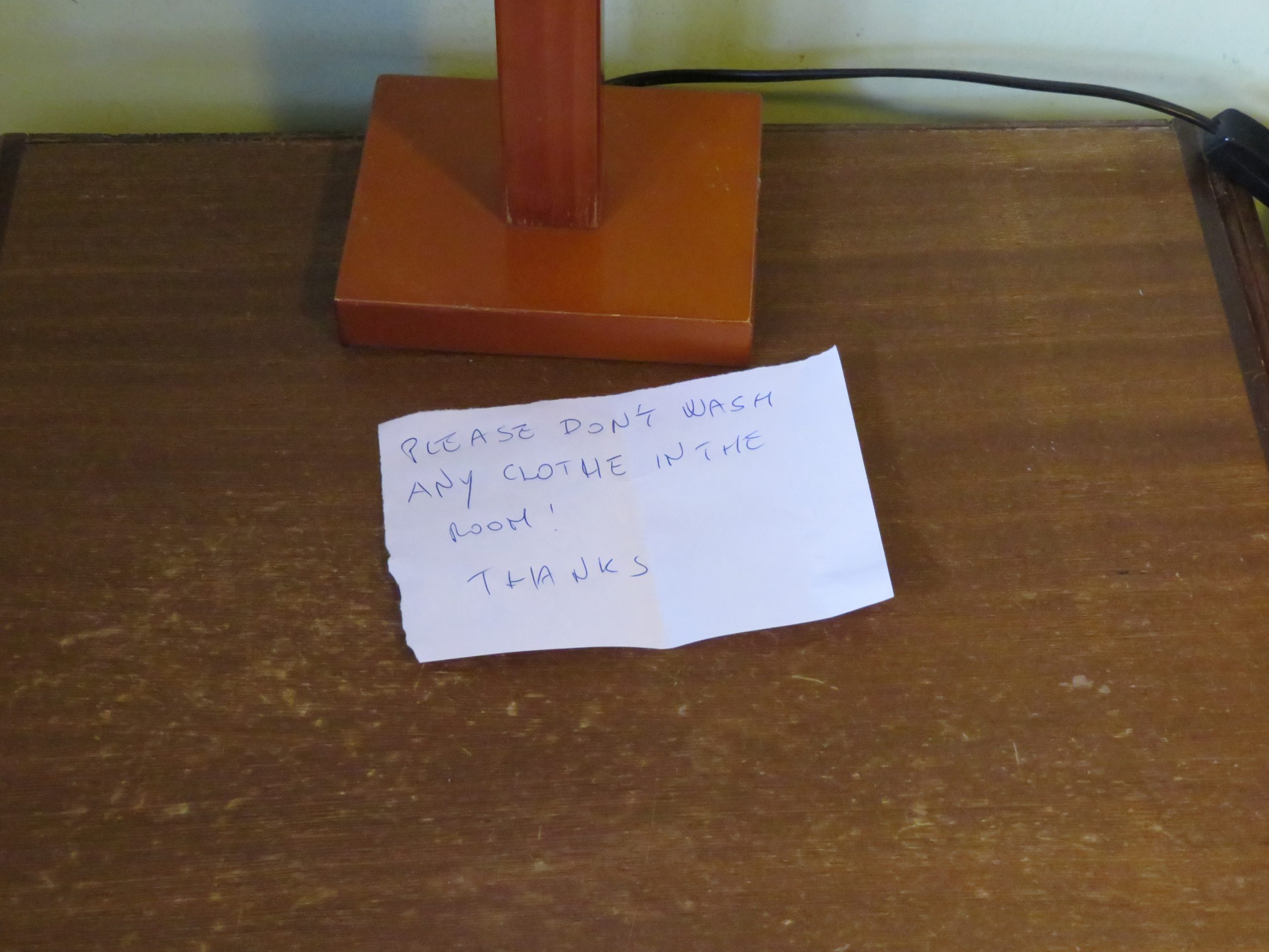 Message on my table. Oh dear, I washed my clothes.