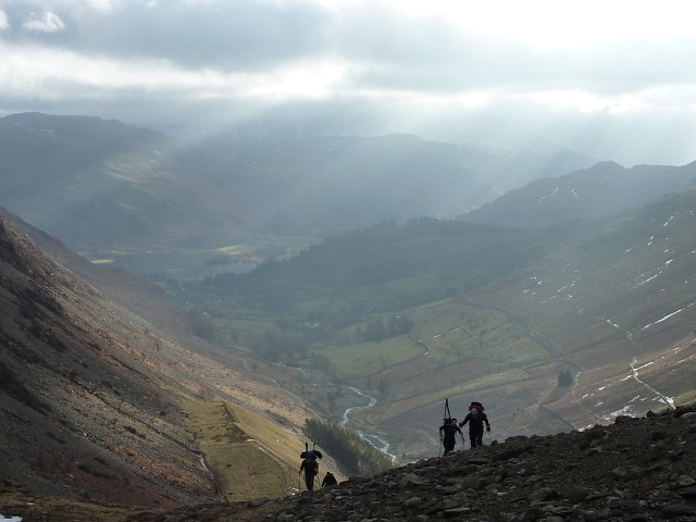 Walking to the ski hut with Ullswater in the distance (courtesy LDSC)