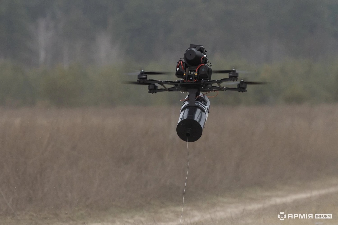 Drone unspooling its cable (courtesy Wikipedia)